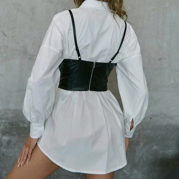 Black wide corset belt faux leather harness suspenders steampunk waist belt - Picture 5 of 15